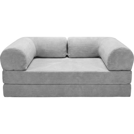 AMARA - Canapé droit convertible velours côtelé 3 places Gris clair (1/5)