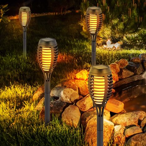 4er Set Solarfackeln Außen Steckleuchten Gartenlampen Solar Gartenfackel Außenlampe Stecklampe, LED warmweiß, Höhe 50 cm (1/5)