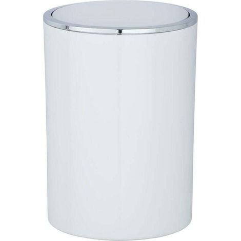 Petite Poubelle Salle de Bain 5l INCA Poubelle à Couvercle basculant avec liseré chromé , Plastique haut de gamme, 18,5x25,5 cm, Blanc (1/4)