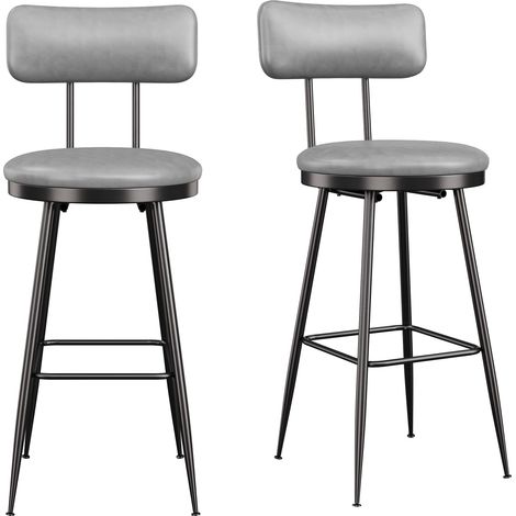 Set aus 2 Küchenstühlen mit Metallbeinen – PU – Industriestil – Esszimmerstühle – Barhocker – Grau