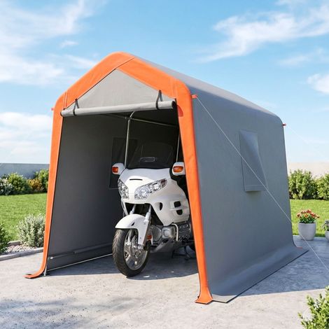 Tenda da garage portatile 2,4x1,8 m per auto, impermeabile con porta avvolgibile con cerniera, finestre, protezione UPF30+, grigio chiaro