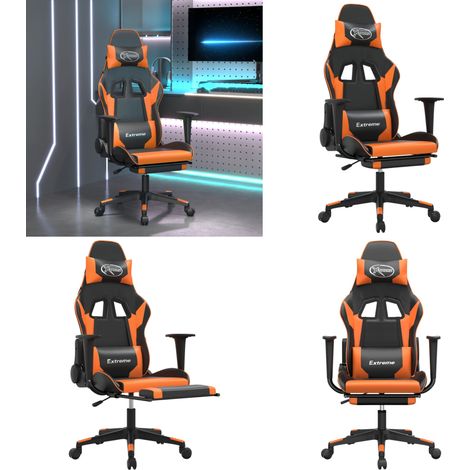 Gaming-Stuhl mit Massage & Fußstütze Schwarz Orange Kunstleder - Massagestuhl - Gamingstuhl mit Massage (1/5)