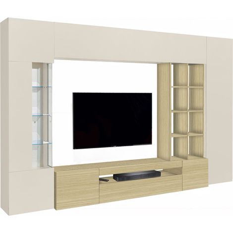 Parete Attrezzata Sabbia, Mobile Soggiorno 14 Ripiani, Apertura Battente Made in Italy, 24 Vani, 290x40x191.2h cm Marrone Rovere