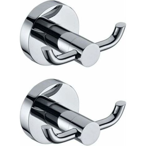 Set aus 2 modernen Wandhaken aus poliertem Chrom und massivem Messing, doppelter Handtuchhalter, Wandhaken für Bad/Toilette/Hut/Kleidung (1/4)