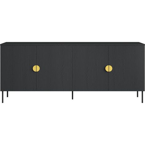 Buffet 4 Türen MONDO – Mattschwarz, Metallfüße und goldene Griffe – Modernes Design