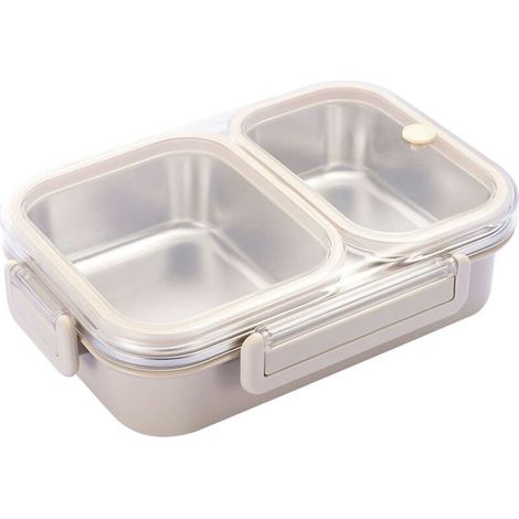 Boîte à lunch hermétique en acier inoxydable, beige, 2 compartiments pour adultes et enfants, (1/5)
