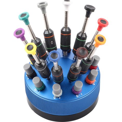 Kit de tournevis professionnel pour réparation de montres, avec socle et verres de montre. Lot d'outils pour horloger. (1/5)