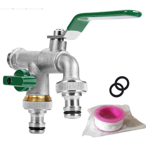 Hochwertiger 1/2"-Doppelwasserhahn aus Messing, rost- und frostbeständig + 2 kostenlose Schlauchanschlüsse für Garten, Waschmaschine und Regentonne