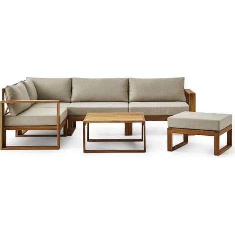Salon de jardin d'angle modulable – Bois d'acacia FSC – 6 places – Dimensions 255x168x75 cm – Housse incluse – Coloris gris de lin – Bocarnea (1/5)