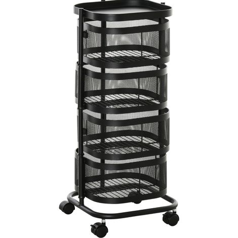 Carro auxiliar de cocina de 4 niveles con ruedas y cesta metálica 33x33x77 cm negro (1/5)