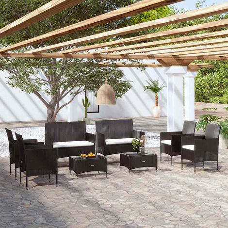 8-tlg. Garten-Lounge-Set mit Auflagen Poly Rattan Schwarz vidaXL (1/5)