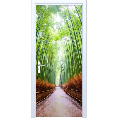 Adhesivo de tela para puerta con diseño de sendero de bosque de bambú 544PD