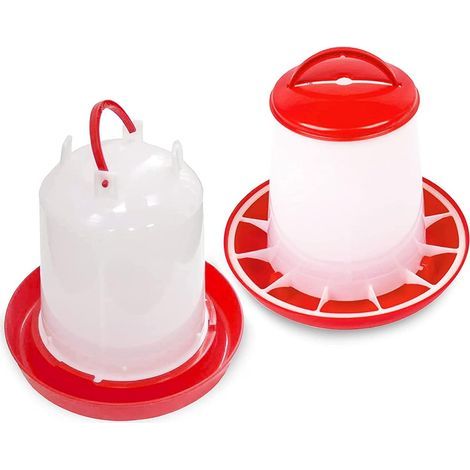 Set d’Abreuvoir de 2.5 L et Mangeoire de 3Kg,Mangeoire pour poussins, Kit d'abreuvoir, Mangeoire pour volaille, Abreuvoir pour volaille, Rouge et blanc (1/5)