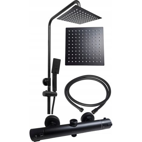 Set doccia termostatico Estiva nero, rubinetto con soffione a pioggia.