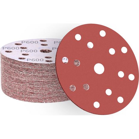 Disques abrasifs 150 mm 50 pièces grain 600,papier abrasif en alumine calcinée 15 trous,revêtement abrasif antiadhésif pour ponceuse orbitale (1/5)
