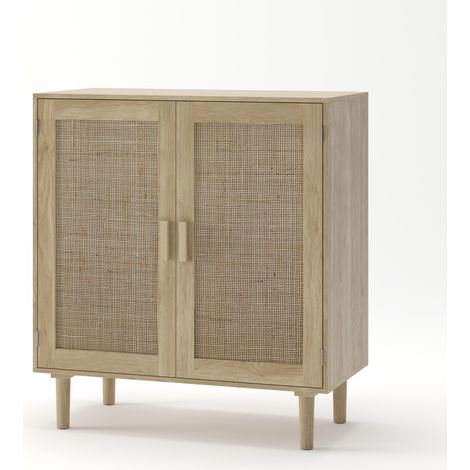 Armario de almacenaje de ratán de 80 cm con 2 puertas, color natural (1/5)