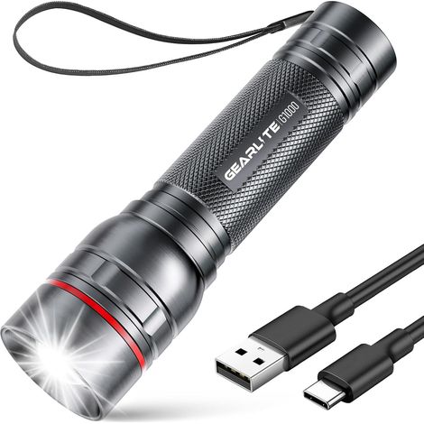 Lampe Torche LDE Rechargeable, Lampe de Poche 2000 Lumens 3 Modes, Zoomable Lampe Torche Tactique LED Ultra Puissante, Mini Lampe de Poche Enfant Portable Pour Cadeau Camping Urgence Bleu (1/5)