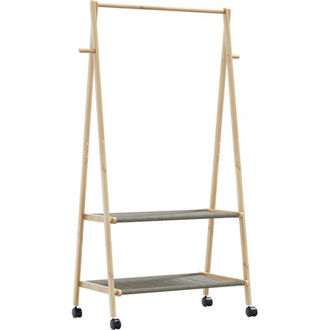 Kleiderständer mit Ablagen und Rollen 96x45,5x155,5 cm Bambus