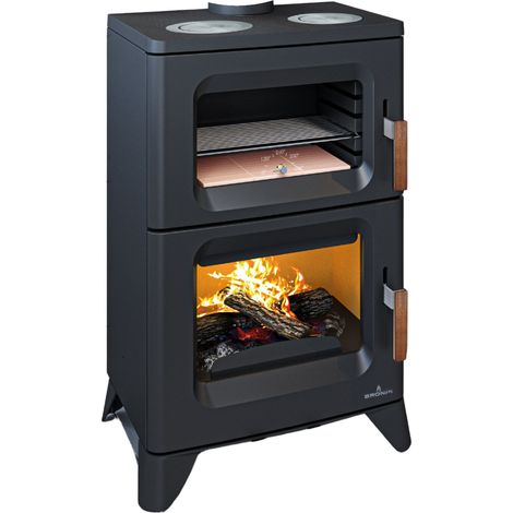 Bronpi – Cuisinière à bois 6 kW avec système triple combustion – Foyer pour bûches jusqu’à 55 cm – Rendement 85% – Sortie fumées 150 mm (1/5)