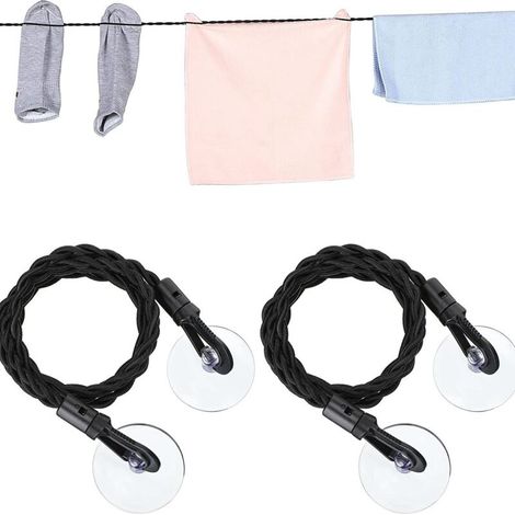 2 Pack Travel Clotheslines with Hooks and Suction Cups, Portable Retractable Clothesline, Adjustable Clothesline for Home, Travel and Outdoor (1/4)