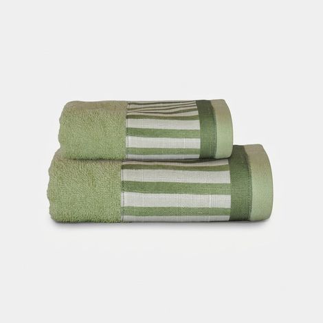 Coppia asciugamani in spugna di cotone bagno Stripe - Verde (1/2)