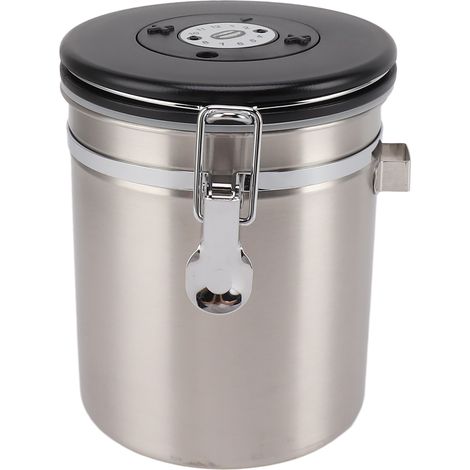 Boîte à café de 1,5 L avec dosette, indicateur de date, en acier inoxydable, polyvalente et hermétique, pour la cuisine (argentée). (1/5)