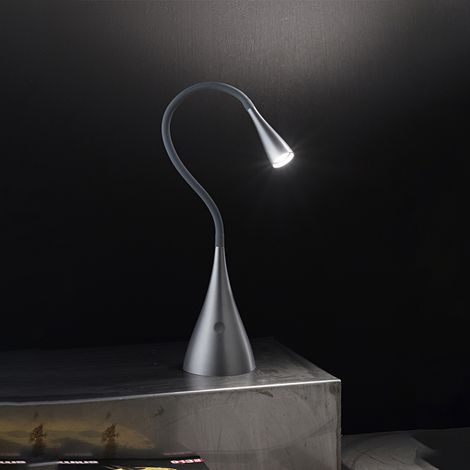 Lampada da tavolo in plastica grigio opaco metallizzato Snake LED 4W 3000K 300Lm Interruttore touch on/off e dimmer sulla base