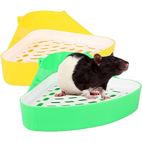 Lot de 2 bacs à litière d'angle pour petit animal avec grille, cochon d'Inde, bac à litière pour hamster, chinchilla, rat (1/5)
