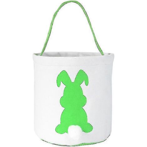 Panier de Pâques pour enfants, en tissu de coton, sac cadeau et sac pour la chasse aux œufs, motif queue duveteuse, sac de transport pour jouets en tissu lapin (vert) (1/3)