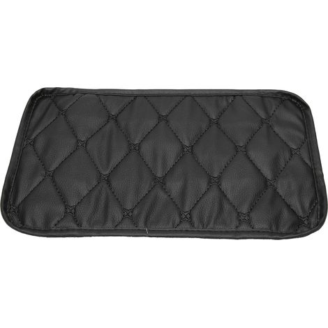 Tapis bac accoudoir voiture imperméable anti-poussière en simili cuir PU avec bande élastique fin 29x17 cm universel noir ligne sur noir (1/5)