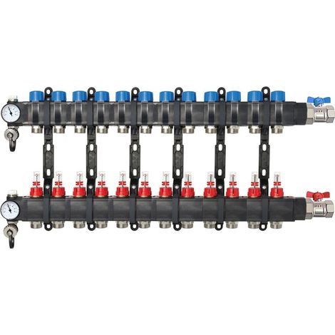 Collecteur composite 1" (26/34) PCBT - 12 départs mâle 3/4’’ EK avec kit vannes - Conecterm (1/4)