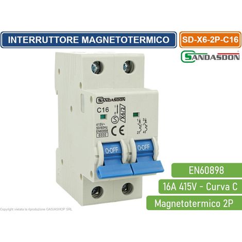 SANDASDON INTERRUTTORE MEGNETOTERMICO PER BARRA DIN 2 MODULI 2P 415V CURVA C 6KA 16A (1/2)