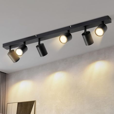 Plafonnier Spot Orientable Noir 6 Spots de Plafond Éclairage GU10 Luminaire Intérieur Plafonnier Led Rampe Lampe Plafond Salon Cuisine Couloir, Sans Ampoules (1/5)