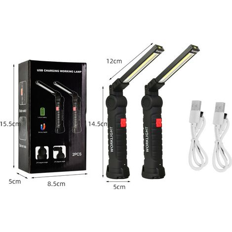 Lampe de travail multifonctionnelle pour l'entretien de la voiture, aimant COB, lumière rouge LED, lumière d'avertissement, lampe de poche à lumière forte, lampe de travail pour l'entretien (2 pièces) (1/4)