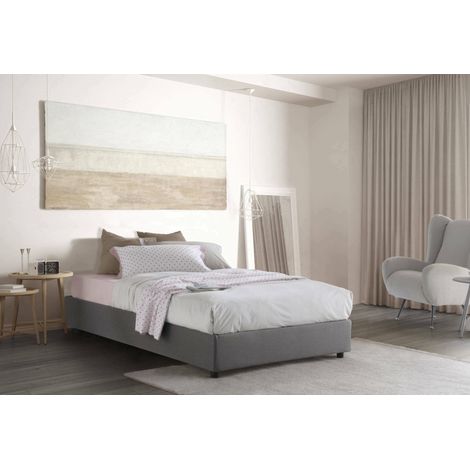 Talamo Italia Lit carré et demi Nicole, Lit conteneur avec revêtement en tissu, 100% Made in Italy, Ouverture frontale, convient pour matelas cm 120x190, Gris, avec emballage renforcé (1/4)