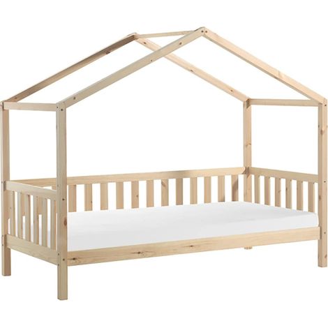 ARKAN - Lit Maison à Barrières 90x200cm Pin Naturel + Matelas (1/5)