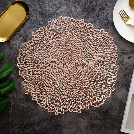 Un ensemble de 6 sets de table, en PVC lavable, antidérapants et résistants, adaptés aux tasses, vases, sets de table, etc., 38 cm, or rose. (1/5)