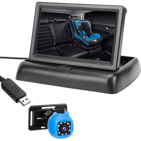 Caméra de voiture pour bébé 1080P, caméra avec moniteur pliable de 4,3", vision nocturne, grand angle de vue de 150°, rotative à 360°, pour siège orienté vers l'arrière (1/5)