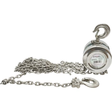 Paranco manuale in acciaio inox con catena da 3 m, carico massimo 500 kg, gancio di sicurezza. Breckner Germany (1/5)