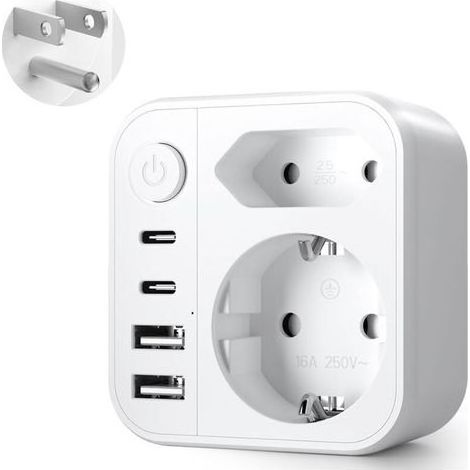 6 in 1 Adapter Plug USA, Adapter Plug USA toward France, Adapter Plug France toward USA Canada with 2 USB HAS and 2 USB C, for Canada American Mexique Thailande Dominicaine (1/5)