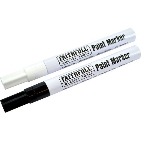 Faithfull 2 Paint Marker Pens White Black Multi Surface Outdoor Use FAIPMBLKWHI