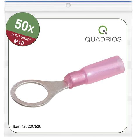 Quadrios 23C520 Ringkabelschuh  Querschnitt (max.)=1.5 mm² Loch-Ø=10.5 mm Teilisoliert Rot 50 St.
