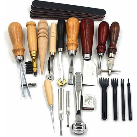 Ensemble d'outils en cuir bricolage en cuir cousu à la main 18 pièces (1/5)