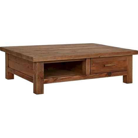 Table basse bois recyclé esprit nature avec rangement intégré - bois naturel foncé chaleureux (1/5)