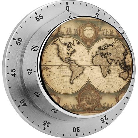Minuteur carte du monde, élégant magnétique en acier inoxydable (1/5)