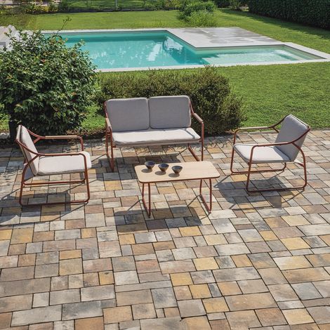 Modernes Gartenmöbel-Set Tinos mit 2 Sesseln, Sofa und Tisch - Rot