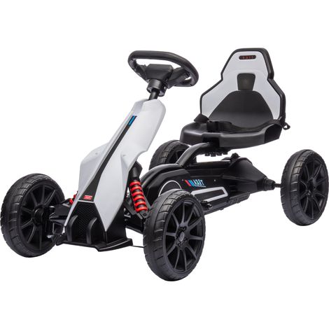 HOMCOM Go Kart Elettrico per Bambini 3-8 Anni, 3-5 km/h, Capacità 30 kg, Bianco