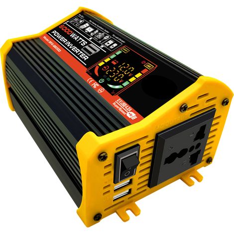 Onduleur Onde Modifiée Haute Fréquence 6000W Crête Convertisseur 12V DC en 220V AC Chargeur Auto avec 2 USB 2.1A Pinces Batterie Afficheur (1/3)