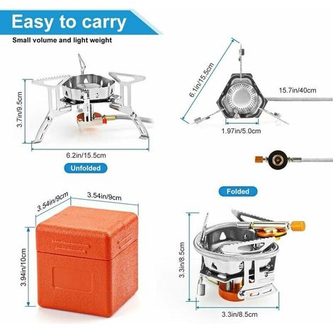 Réchaud de camping, réchaud à gaz portable pliable 3500 W coupe-vent avec bouton d'allumage pour randonnée/extérieur/pique-nique/barbecue/randonnée/trekking MNS (1/4)