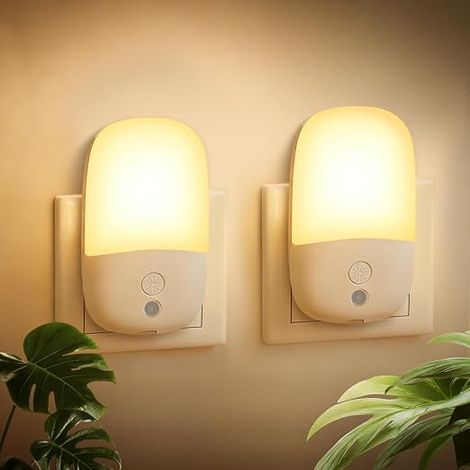 Night Light with Twilight Sensor, 2pcs LED Night Light with Adjustable Brightness, ON/OFF/AUTO Modes, 2700K Warm White Plug Light for Kids, Stairs, Hallways, Bedrooms (1/5)